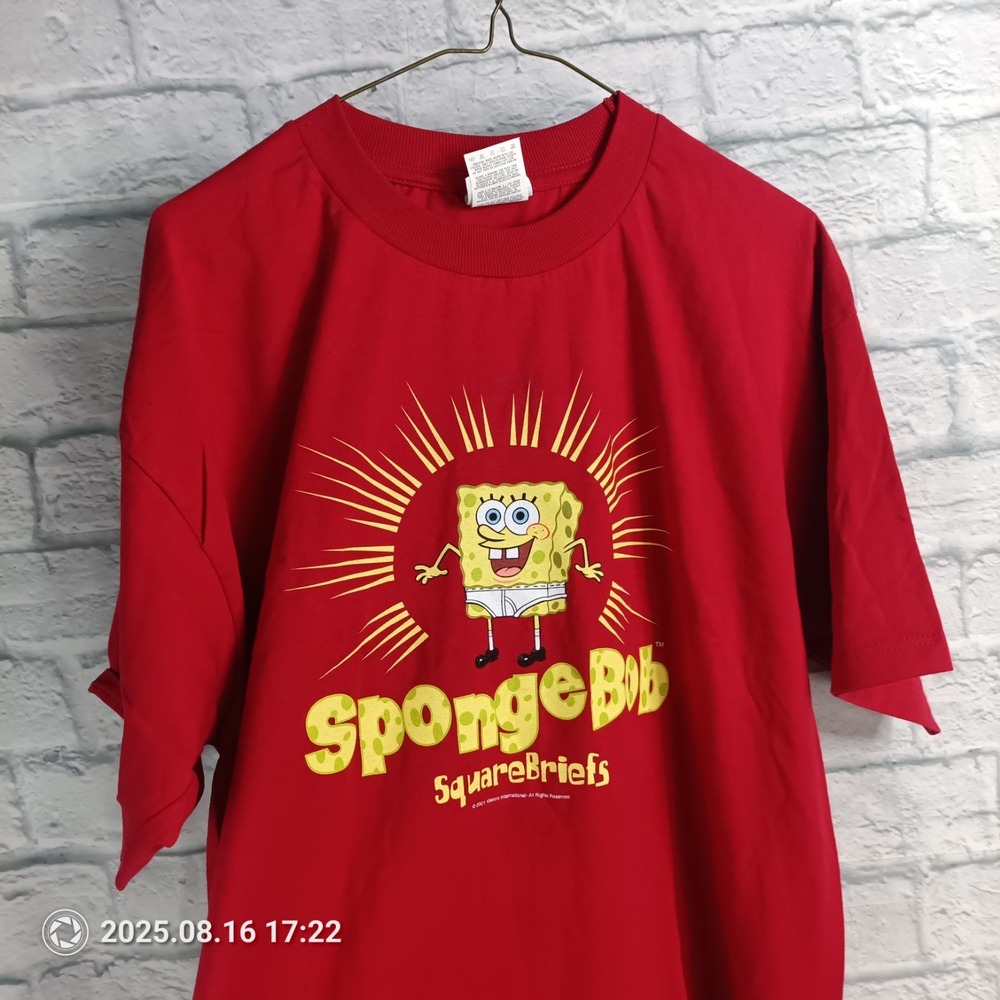 VTG SpongeBob SquareBriefs Shirt Mens L Red Cartoon Promo Tee Nickelodeon Y2K